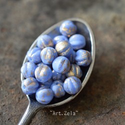 Melons bleu ciel doré 6mm X15 Perles verre tchèque opaque