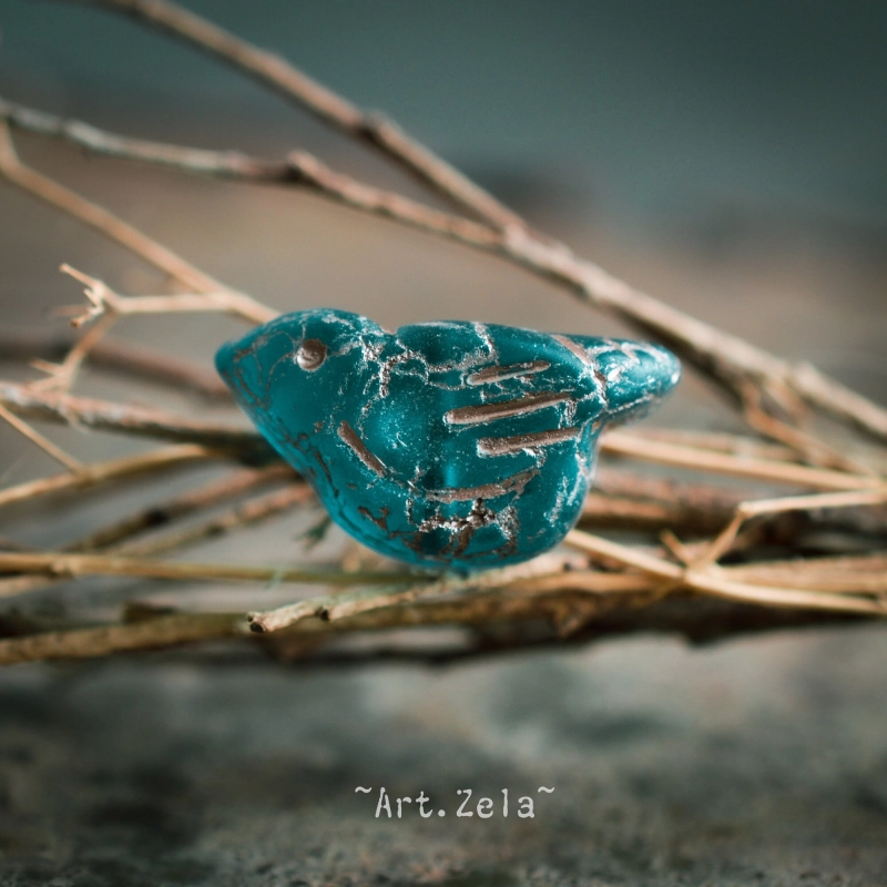 Oiseau bleu sarcelle 22mm X1 Perles verre tchèque