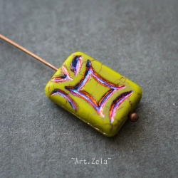 Perle rectangle vert chartreuse irisé 19mm X2 Perles verre tchèque