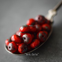 Rondelles rouge Picasso 7x5mm X20 Perles de verre tchèque opaque