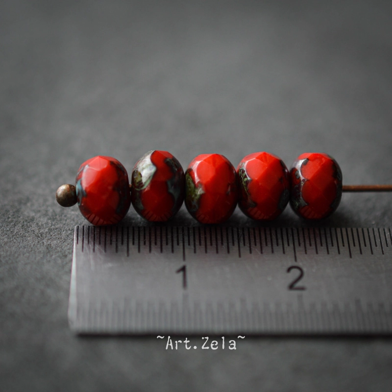 Rondelles rouge Picasso 7x5mm X20 Perles de verre tchèque opaque