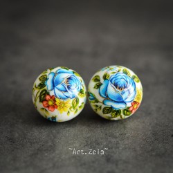 Tensha fleurs bleues 16mm X1 Perle artisanale japonaise résine