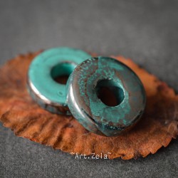 Rondelles lagon turquoise 18mm X4 Perles céramique émaillée