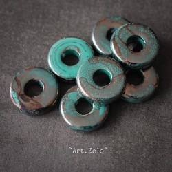 Rondelles lagon turquoise 18mm X4 Perles céramique émaillée