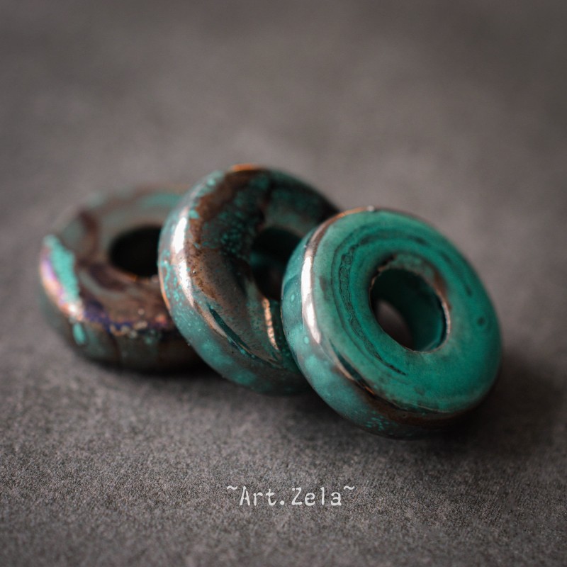 Rondelles lagon turquoise 18mm X4 Perles céramique émaillée