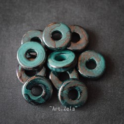 Rondelles lagon turquoise 18mm X4 Perles céramique émaillée