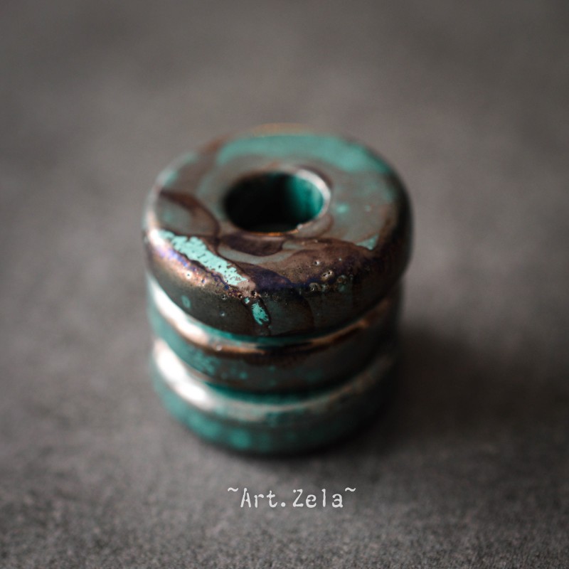 Rondelles lagon turquoise 18mm X4 Perles céramique émaillée