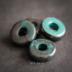 Rondelles lagon turquoise 18mm X4 Perles céramique émaillée