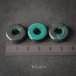 Rondelles lagon turquoise 18mm X4 Perles céramique émaillée