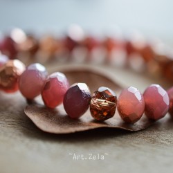 Rondelles rose pêche cuivré 8x6mm X10 Perles verre tchèque texturé