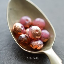 Rondelles rose pêche cuivré 8x6mm X10 Perles verre tchèque texturé