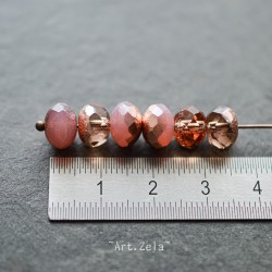 Rondelles rose pêche cuivré 8x6mm X10 Perles verre tchèque texturé