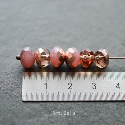 Rondelles rose pêche cuivré 8x6mm X8 Perles verre tchèque texturé