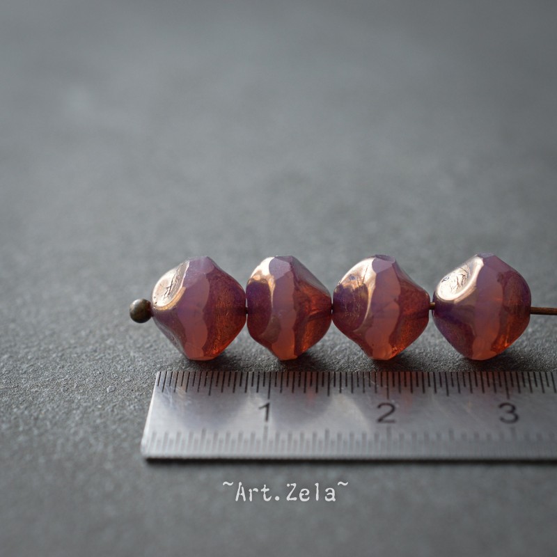 Perles baroques bois de rose bronze 9mm X4 Perles verre tchèque