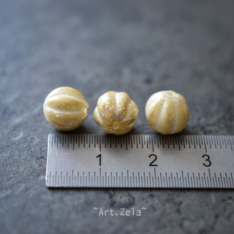 Melons ivoire argenté 8mm X10 Perles verre tchèque premium