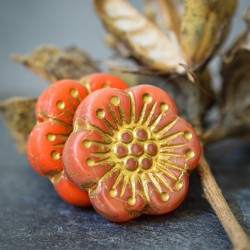 Roses sauvages rouge-orangé 18mm X2 Perles verre tchèque