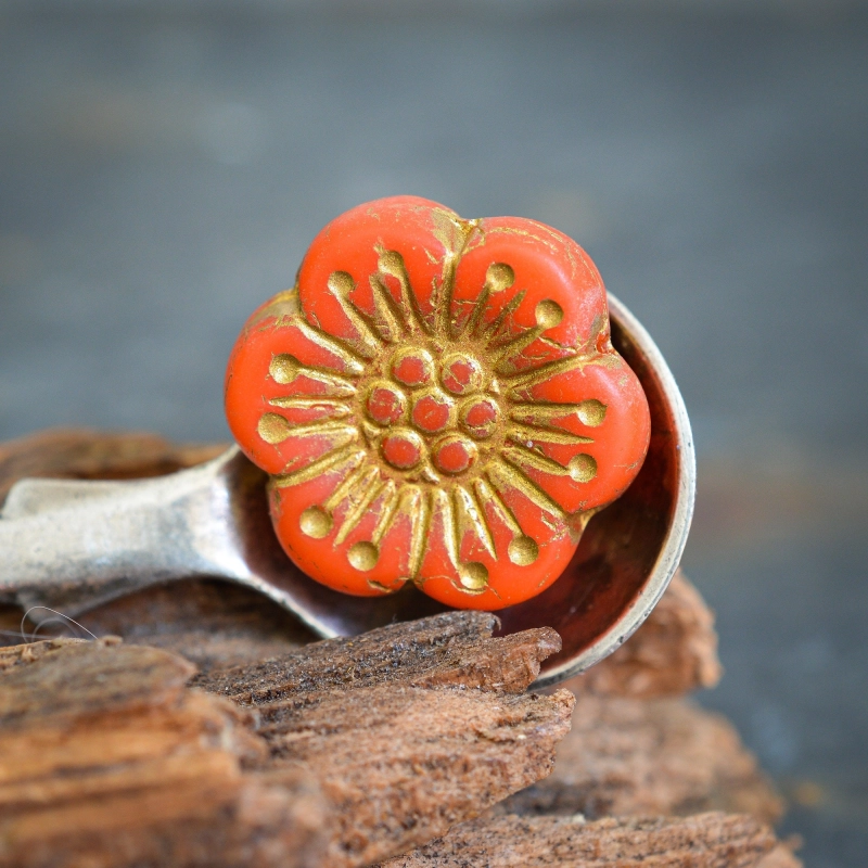Roses sauvages rouge-orangé 18mm X2 Perles verre tchèque