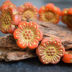 Roses sauvages rouge-orangé 18mm X2 Perles verre tchèque