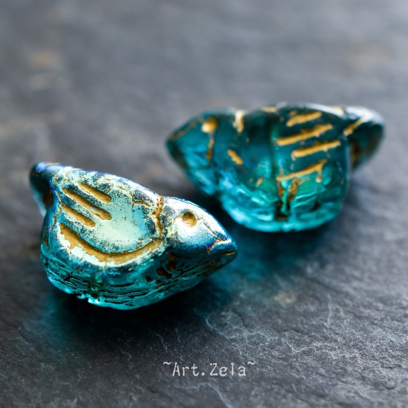 Oiseau bleu sarcelle AB 22mm X1 Perle verre tchèque