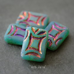 Perle rectangle turquoise irisé 19mm X2 Perle verre tchèque opalescent