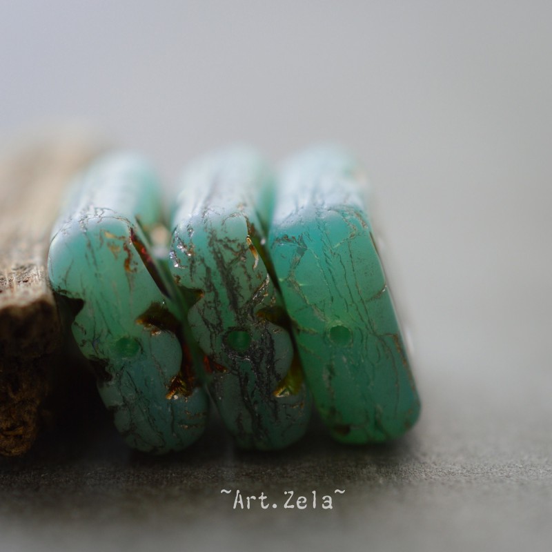 Perle rectangle turquoise irisé 19mm X2 Perle verre tchèque opalescent