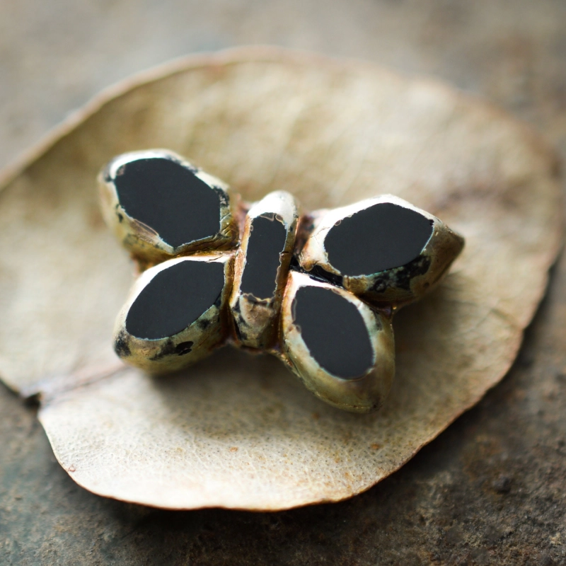 Papillon noir Picasso 20mm X2 Perles verre tchèque opaque