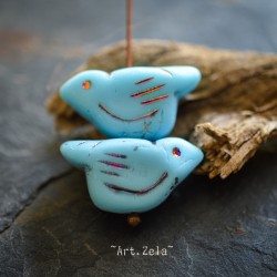 Oiseau bleu ciel 22mm X1 Perle Tchèque Verre Mat Opaque