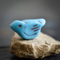 Oiseau bleu ciel 22mm X1 Perle Tchèque Verre Mat Opaque