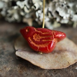 Oiseau rouge cardinal 22mm X1 Perle verre tchèque opaque