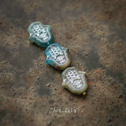Perles main Hamsa kaki bleu turquoise 15mm X4 Perles Verre Tchèque