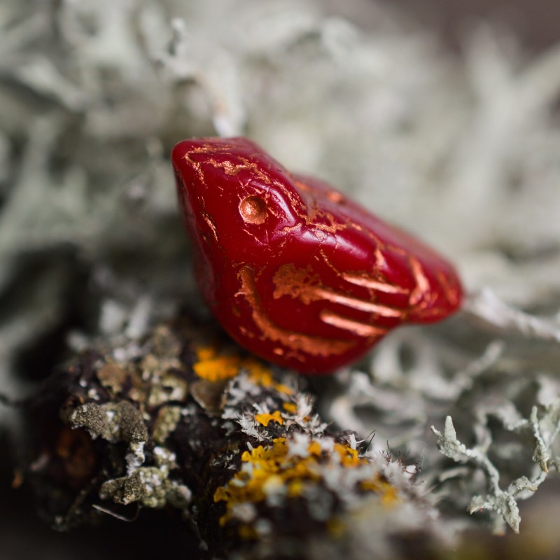 Oiseau rouge cardinal 22mm X1 Perle verre tchèque opaque