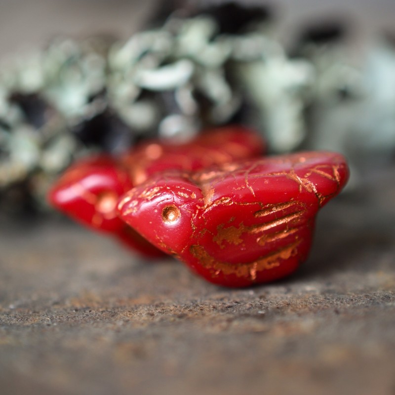 Oiseau rouge cardinal 22mm X1 Perle verre tchèque opaque