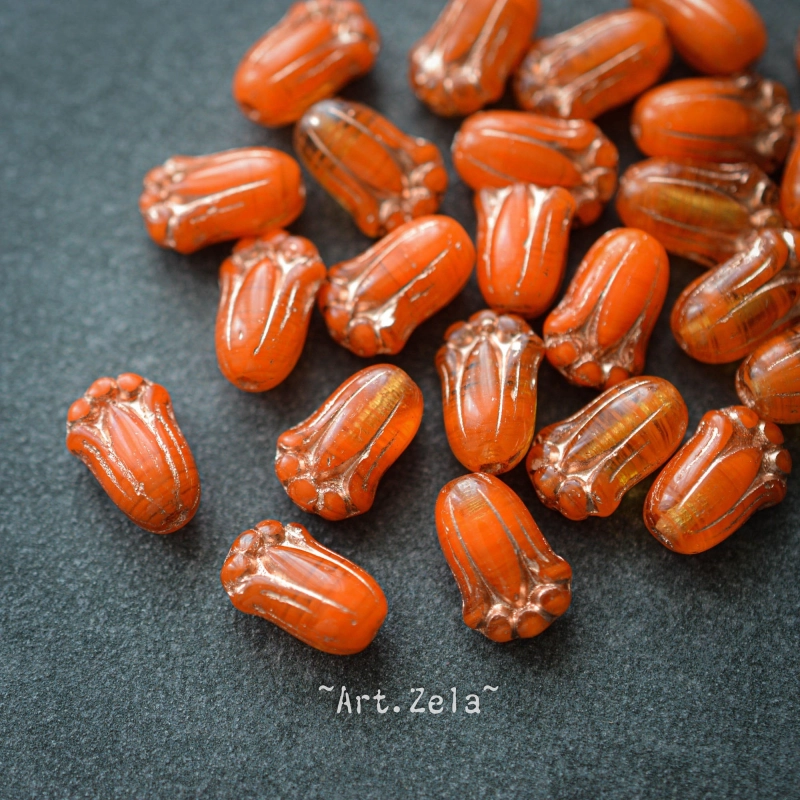 Tulipes mandarine acidulé 12mm X10 Perles verre tchèque