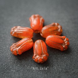 Tulipes mandarine acidulé 12mm X10 Perles verre tchèque