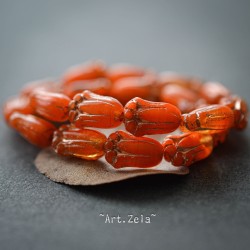 Tulipes mandarine acidulé 12mm X10 Perles verre tchèque