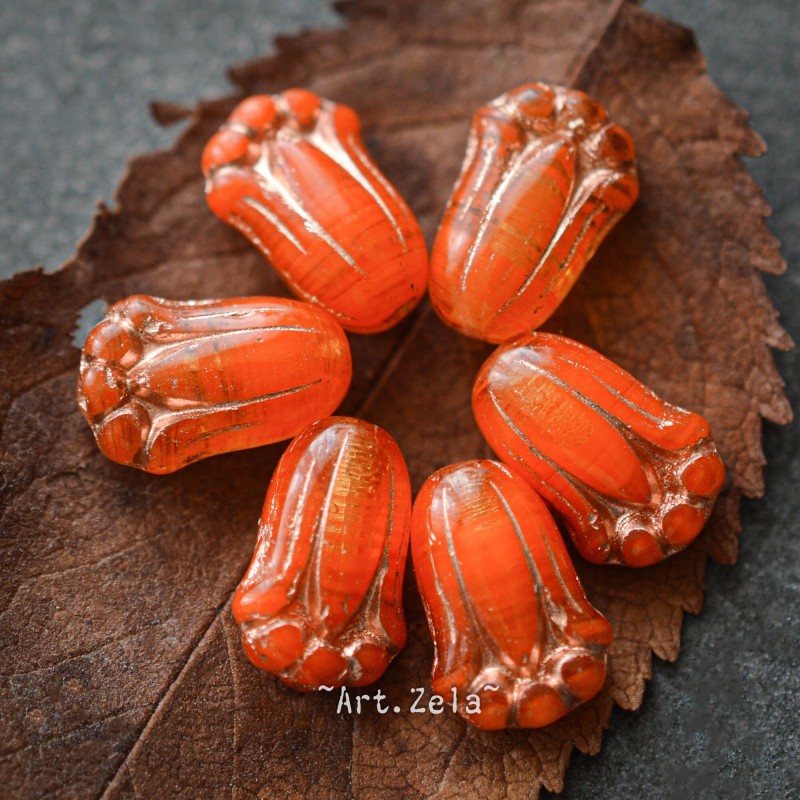 Tulipes mandarine acidulé 12mm X10 Perles verre tchèque