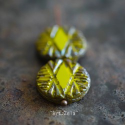 Perles rhombus vert chartreuse Picasso 17mm X1 Perle verre tchèque