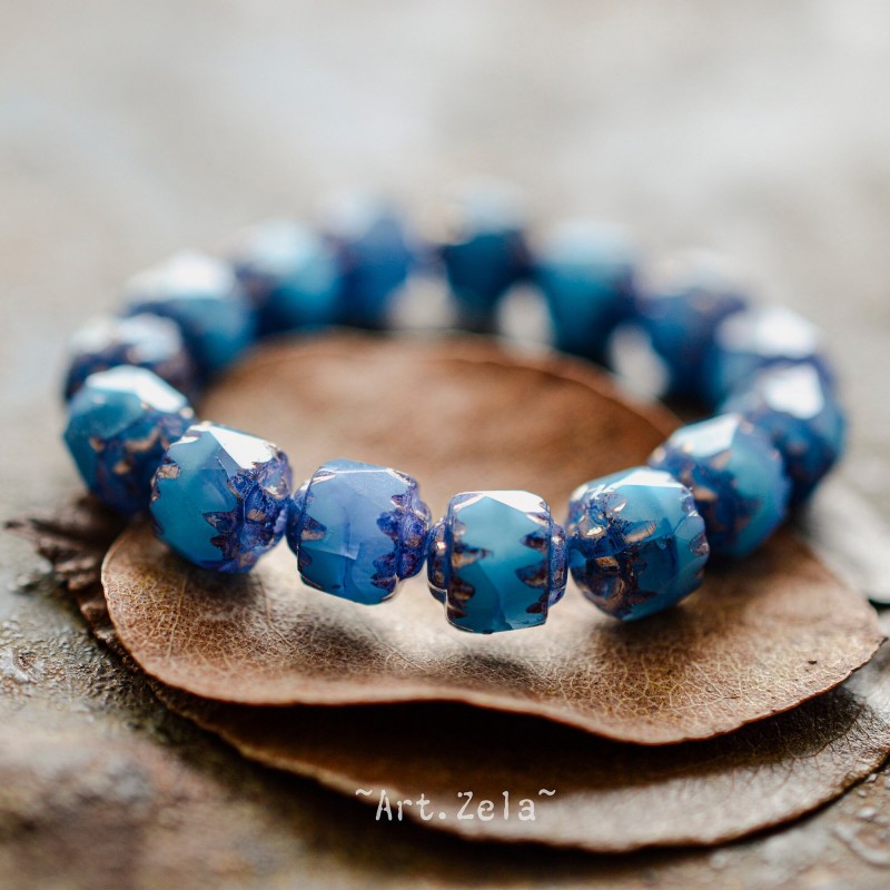Cathédrales bleu gris 8mm X10 Perles verre tchèque