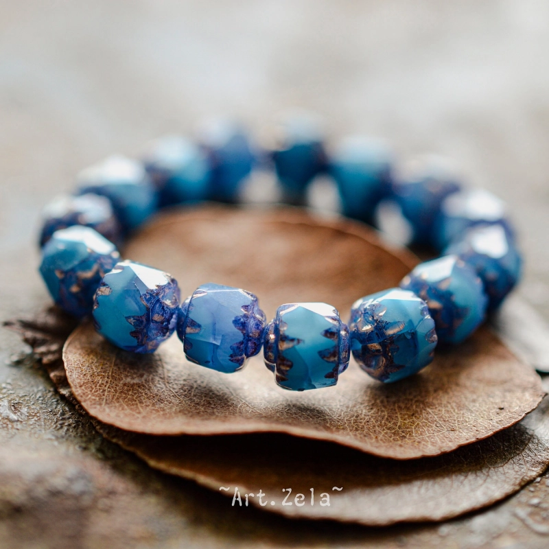 Cathédrales bleu gris 8mm X10 Perles verre tchèque