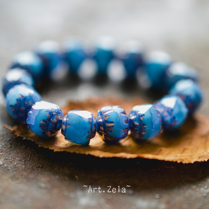 Cathédrales bleu gris 8mm X10 Perles verre tchèque