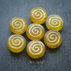 Perles nautilus jaune 14mm X2 Perles verre tchèque dépoli