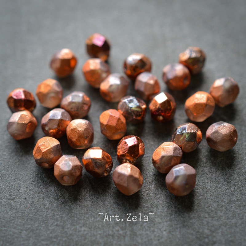 Facettes gris cuivre orangé 6mm X20 Perles verre tchèque métallisé