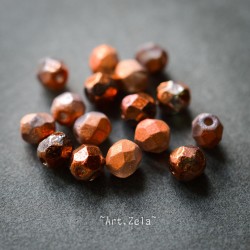 Facettes gris cuivre orangé 6mm X20 Perles verre tchèque métallisé