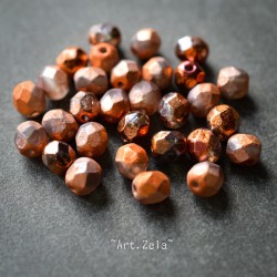 Facettes gris cuivre orangé 6mm X20 Perles verre tchèque métallisé