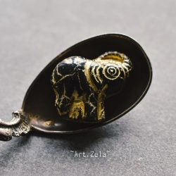 Éléphant noir doré 21mm X1 Perle verre tchèque opaque