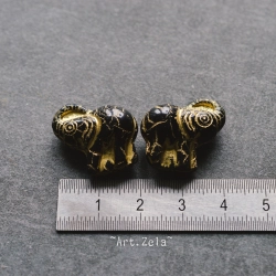 Éléphant noir doré 21mm X1 Perle verre tchèque opaque