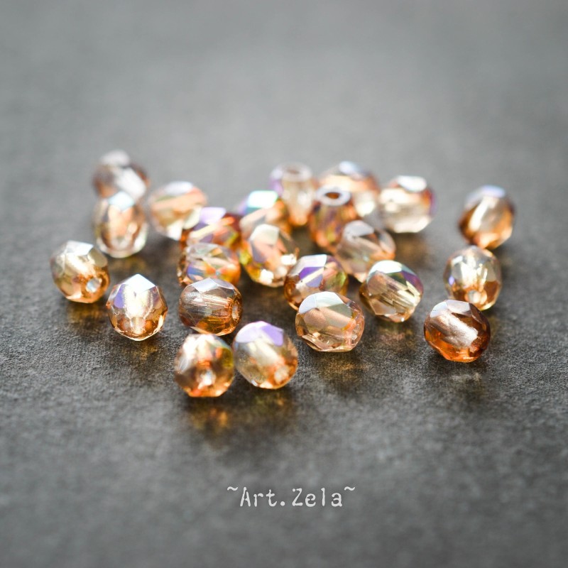 Facettes pêche clair irisé 4mm X50 Perles verre tchèque premium