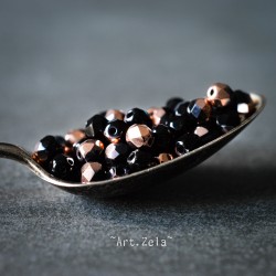 Facettes noir et cuivre 4mm X50 Perles verre tchèque opaque