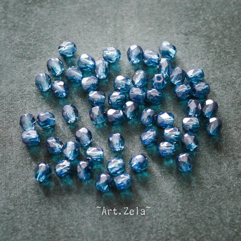 Facettes bleu cæruleum 4mm X50 Perles verre tchèque lustré