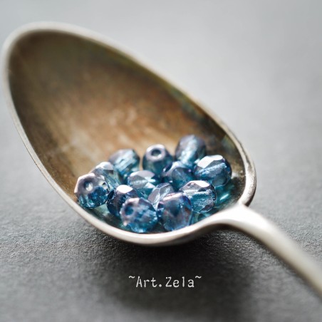 Facettes bleu cæruleum 4mm X50 Perles verre tchèque lustré